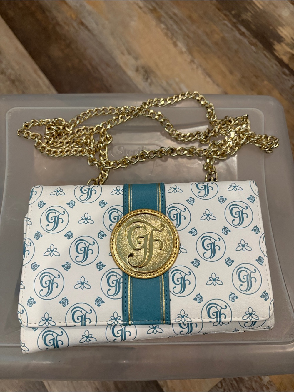 Loungefly White and Teal Logo Chain Shoulder Bag